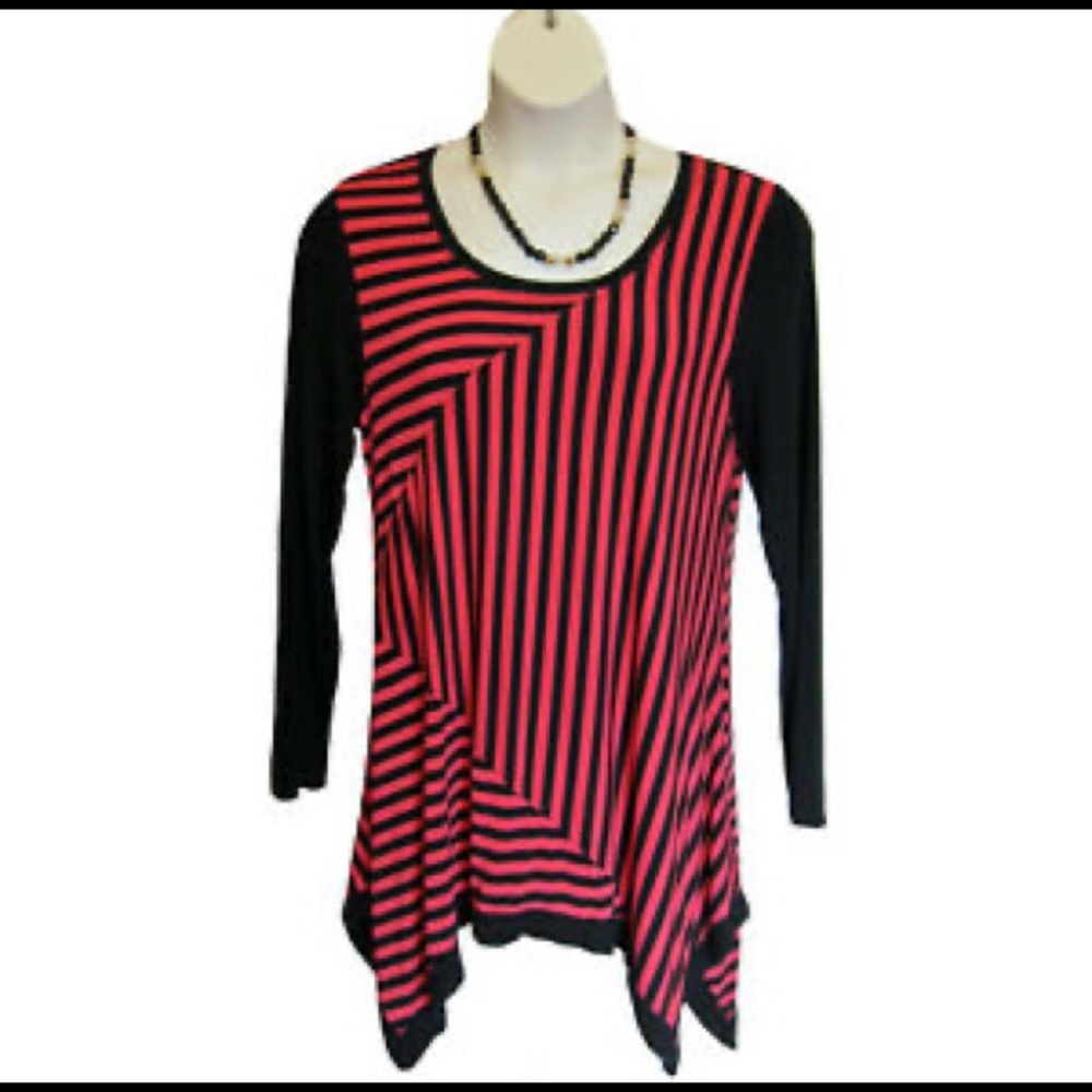 'Kate & Mallory' Grey Striped Sharkbite Tunic (Plus)